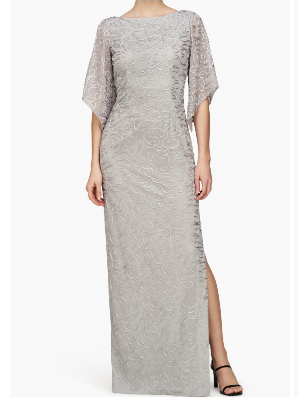JS Collections Silver Gray Embroidered Maxi Dress 4
